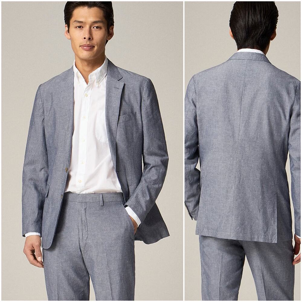 J.Crew Ludlow Slim Unstructured suit Jacket Blue Cotton-Linen SOMELOS 39R